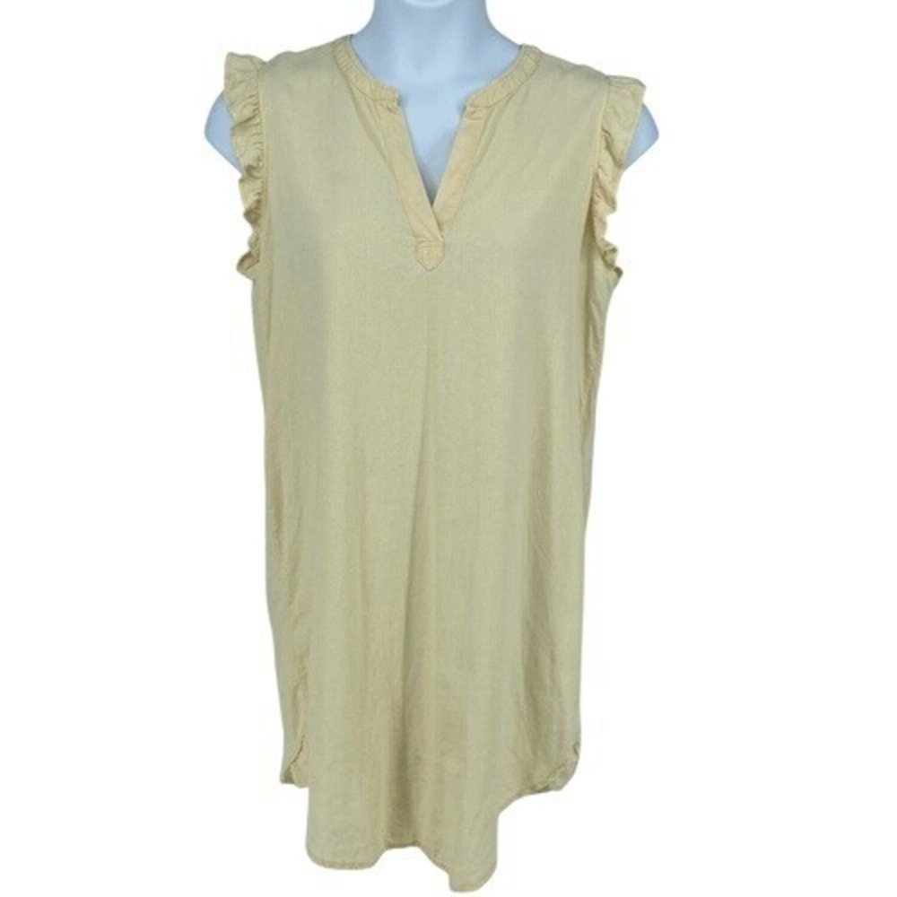 4OUR Dreamers Yellow Linen Blend Ruffle Dress Sleeveless Size‎ L